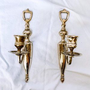 vintage pair of brass wall candle sconces